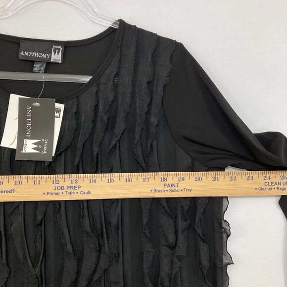 New Antthony Large Black Ruffle Textured Stretch Knit Long Sleeve Top Evening - Picture 6 of 10